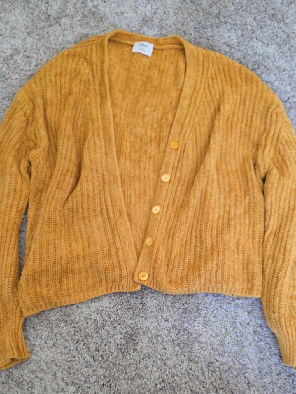 Wilfred Mustard Ribbed Button-Up Cardigan Sweater